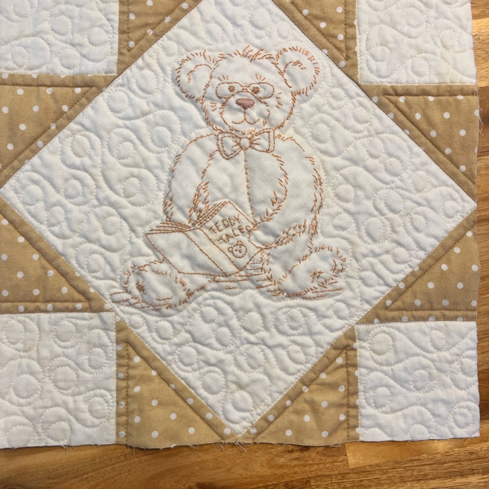 Embroidered Teddy Bear Beige Quilt Blocks - Set of 6 - Picture 6 of 9